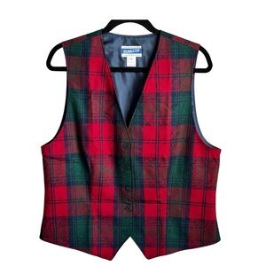 Pendleton Tartan Plaid 💯 Virgen Wool Vest in Red and Green Size 14